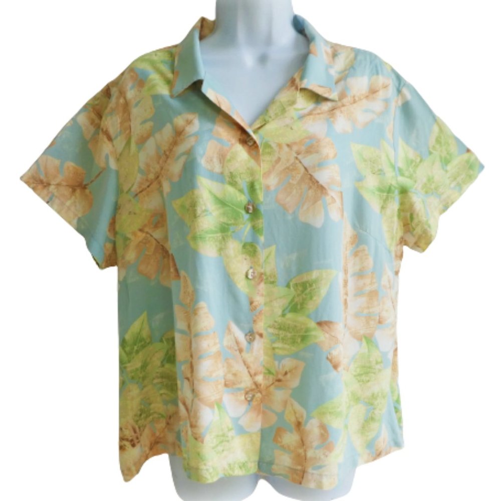 Vintage Nani Hawaii Tori Richard Tropical Blouse Mother of Pearl Buttons XL